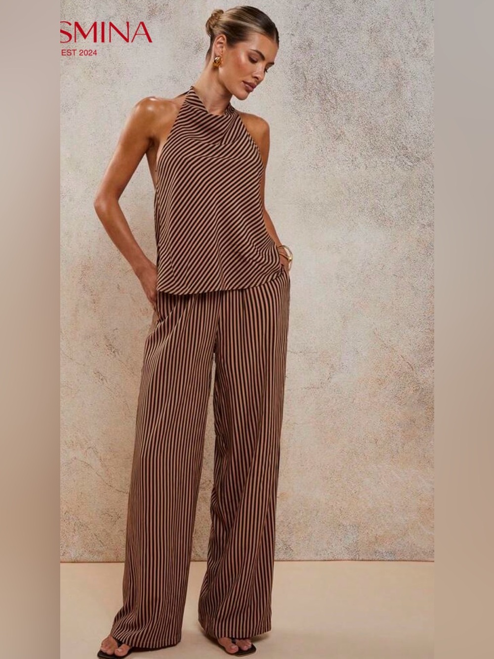 Brown Striped two piece set